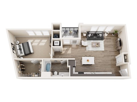 Floor plan for 1 bed, 1 bath, 720 sqft